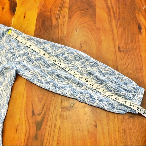 ESQUALO Pattern Silky Pastel Blue Boho Lightweight Button Down Blouse Shirt. - Picture 13 of 15